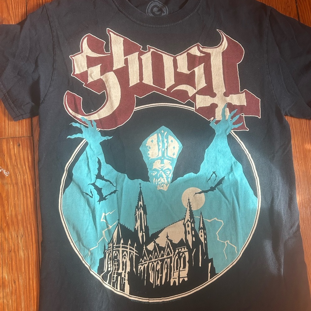 Ghost Band Graphic Tee in Black with Teal and Maroon Print